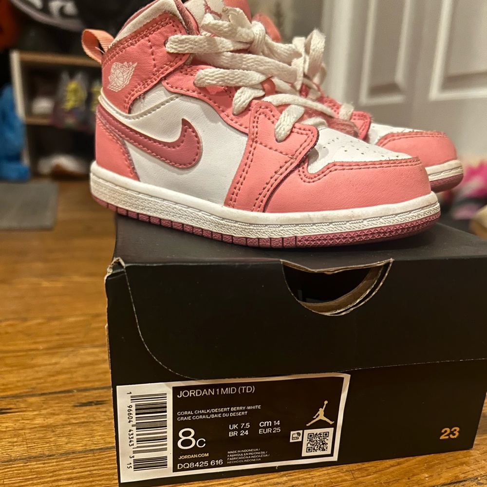 Jordan Air 1 Mid (TD) Kids | Color: Pink | Size: 8c